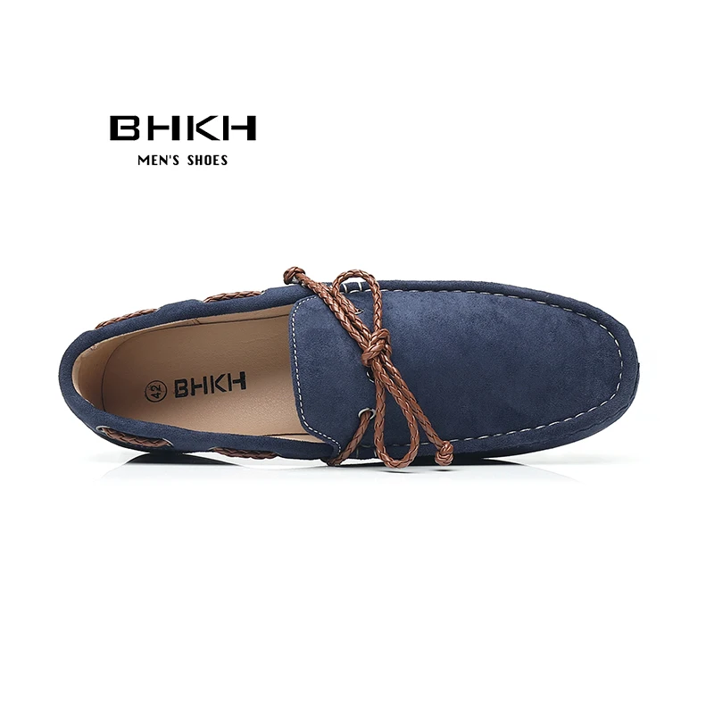 BHKH New Loafers Shoes Men 2024 Spring/ Summer Kid Suede Leather Men Casual Shoes Comfy Men\'s Flat Fashion Boat Shoes