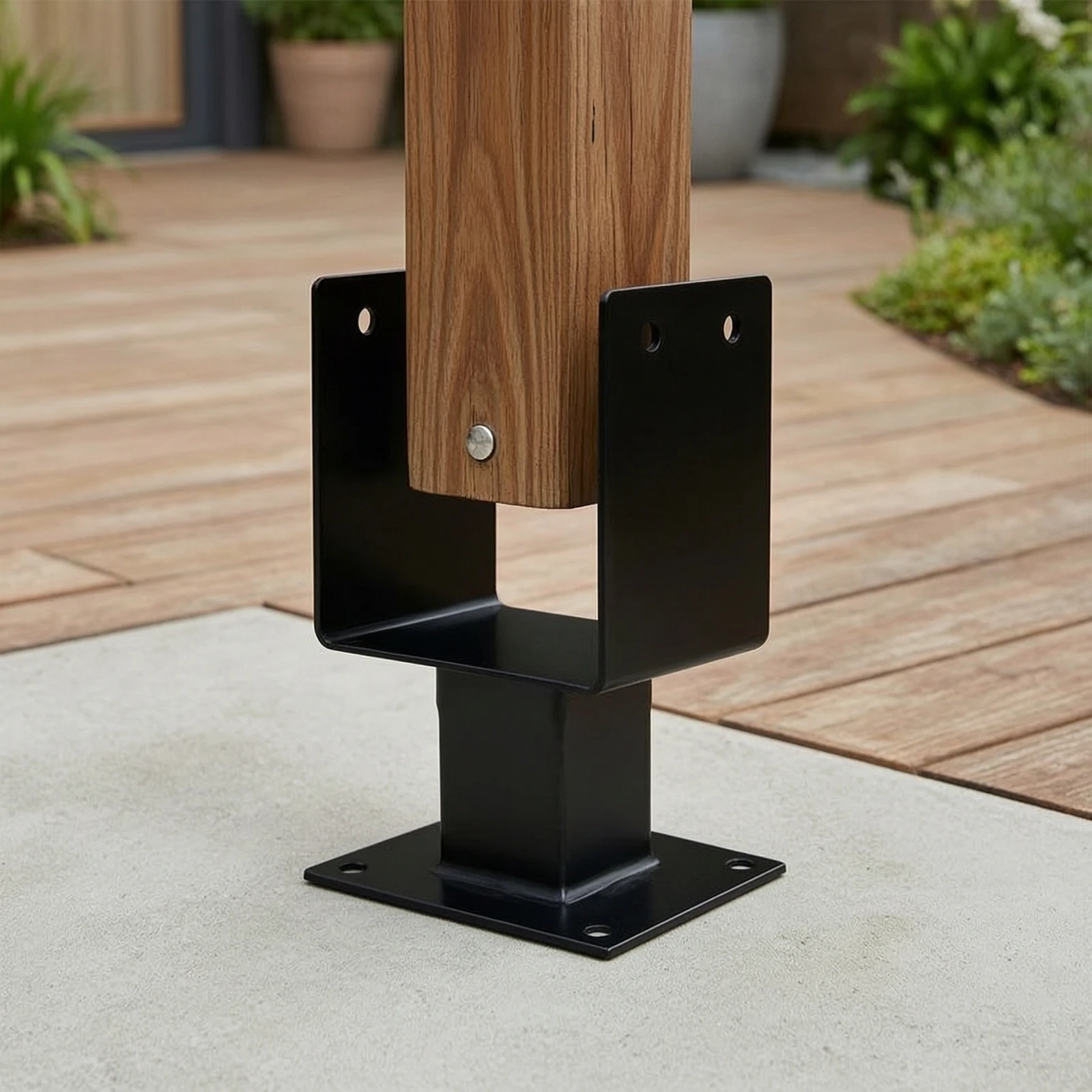 Soporte de poste en forma de U, 4 piezas, soporte de poste de valla negro, soporte en forma de U de metal de alta resistencia para constructores, pérgolas, barandillas