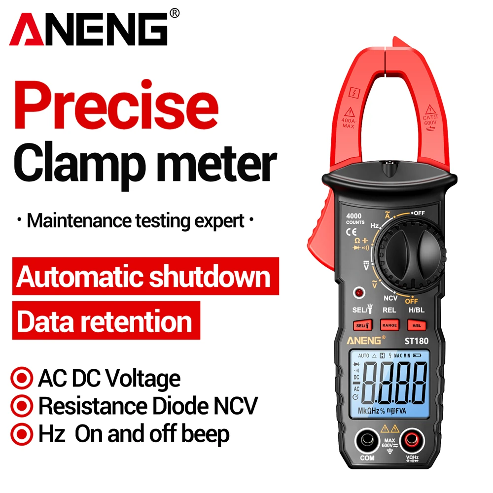 

ANENG ST180 Digital Clamp Multimeter Meter 4000 Counts AC Current Ammeter Voltage Tester Car Amp Hz Capacitance NCV Ohm Tools