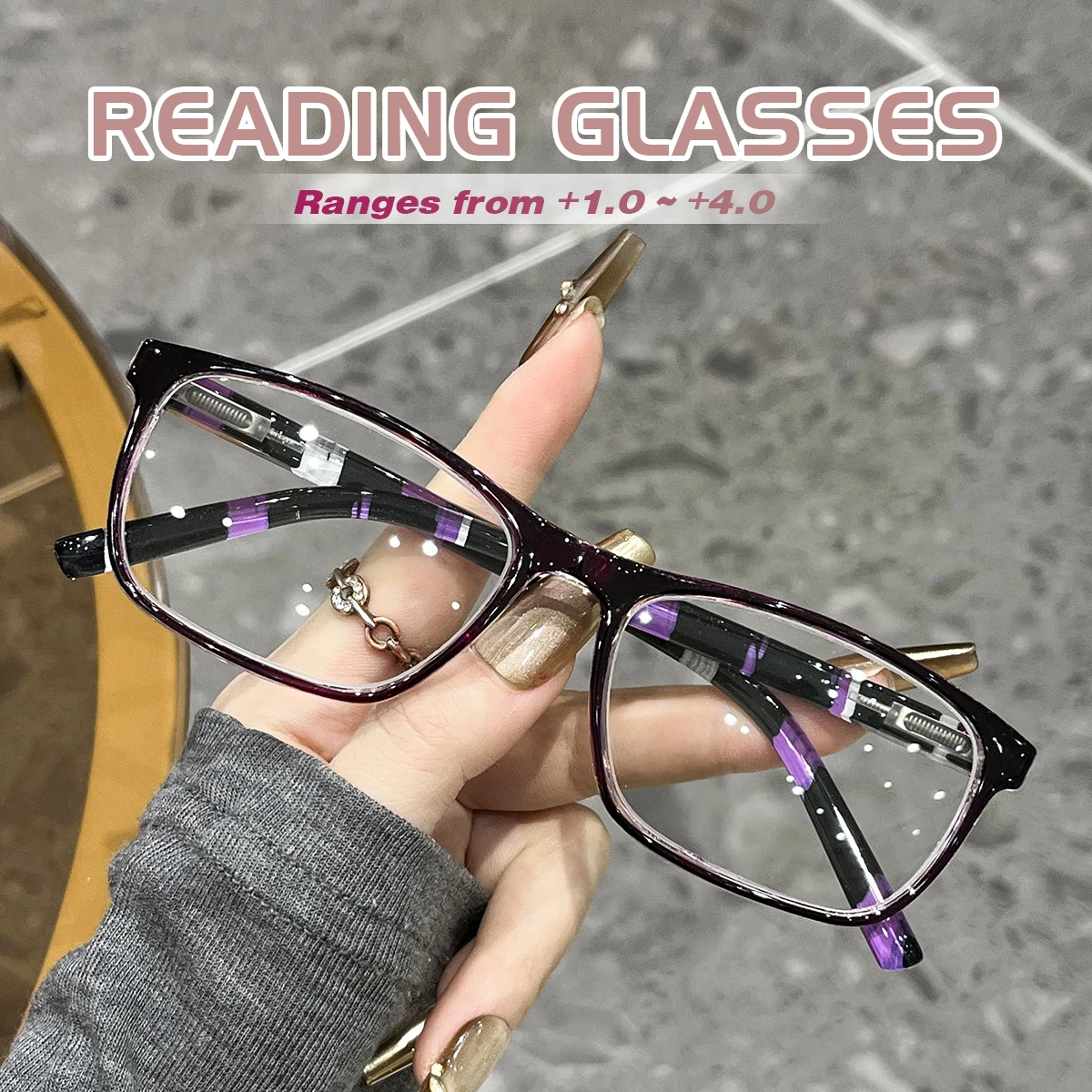 Fashionable Rectangular Reading Glasses with Ultra-Soft and Tough Frame, Giving Practical Reading Glasses to Elders