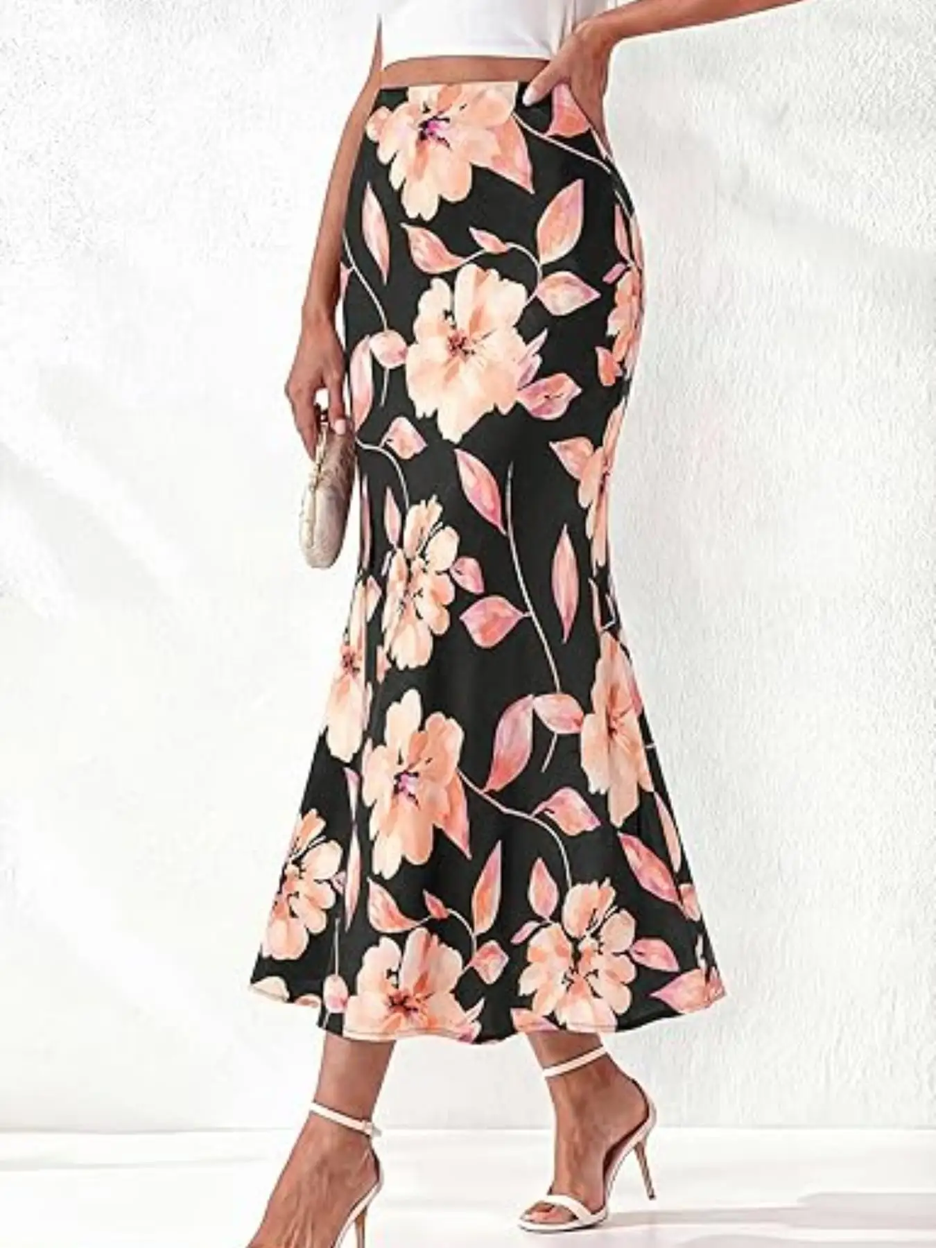 Women's Bohemian Style Silk Midi Dress High Waist A-Line Fashion Print Spring Summer Cross-Border European American Trade