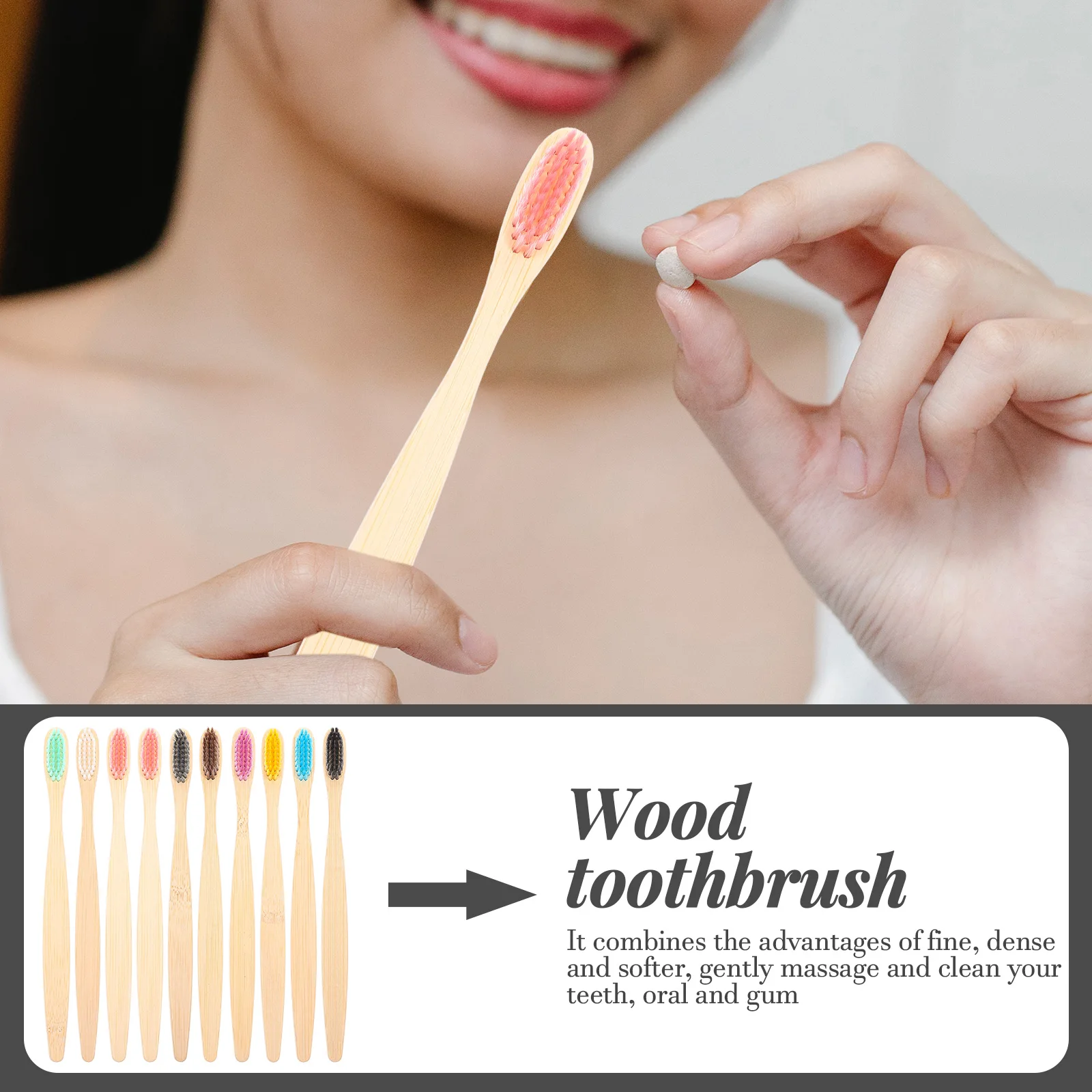 10 قطعة فرشاة أسنان من ألياف الكربون الخيزران مقبض خشبي شعيرات أكثر نعومة فرشاة أسنان للسفر للكبار مجموعة العناية بالفم المحمولة #4