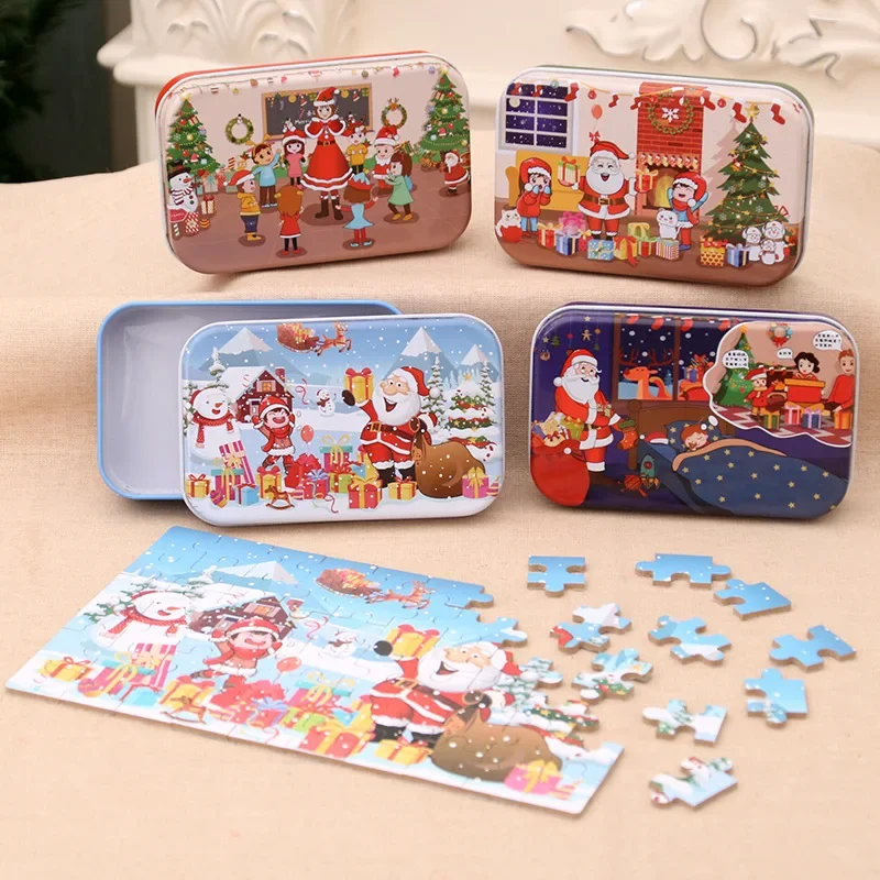 Buon Natale Regalo Puzzle per bambini Giocattoli 3D Scatola di ferro Carte Cartoon Giocattoli per bambini Montessori Gioco educativo precoce Regali di Capodanno