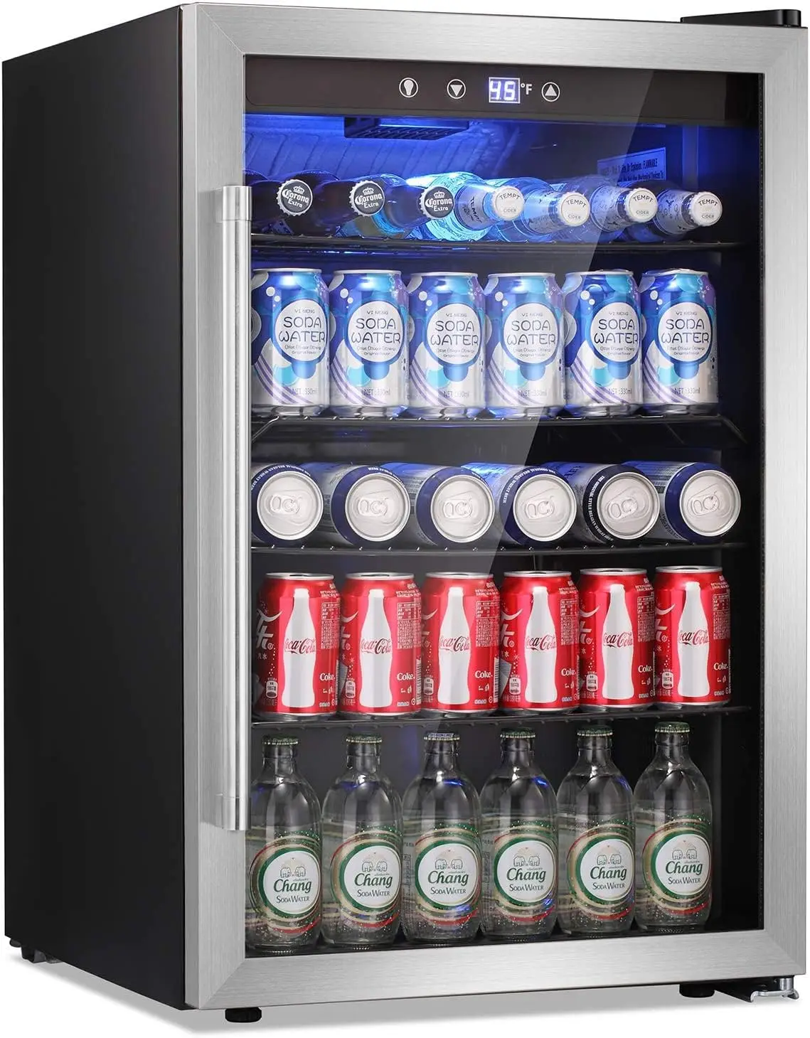 New Beverage Refrigerator Cooler - 145 Can Mini Fridge Glass Door for Soda Beer or Wine, Small Drink Dispenser, Clear Front Door