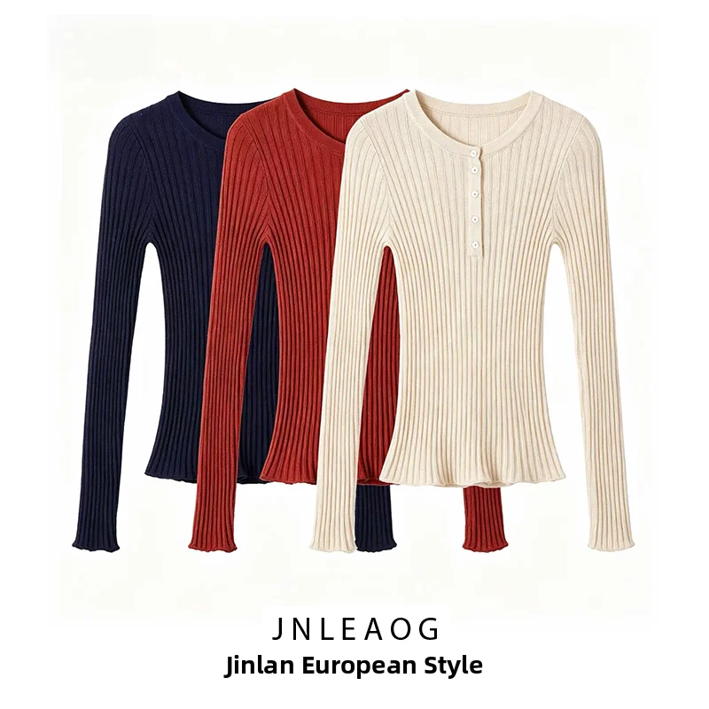 Fashionable Long Sleeve Women's Knitted Sweater Multi-Color Button Autumn New Arrival Polyester Fiber Hooded Knitwear
