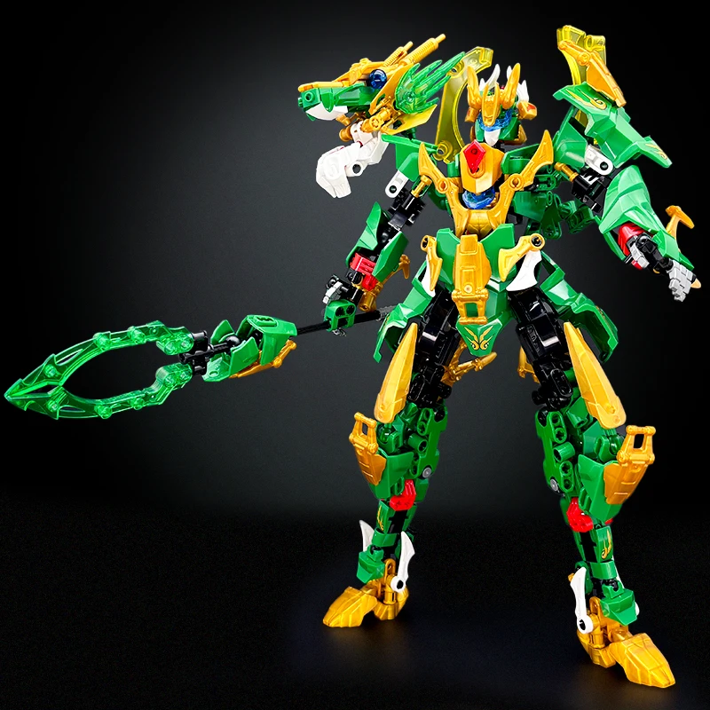 Dual Form Dragon Warrior Mecha Building Blocks Set Transformable Robot and Dragon Model Mecha Figure for Adult Collectors Decor