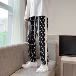 Spring Autumn Men's 2024 New Splicing Elasticized High-waisted Printed Pocket Fashion Loose Versatile Minimalist Casual Pants