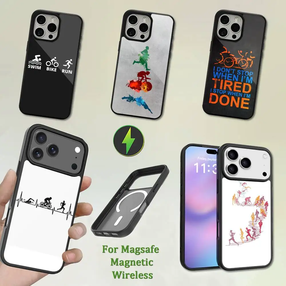 

Swim Bike Run Triathlon Phone Case For iPhone 13,12,11,16,15,17,14,Pro,Max,Plus,Mini, With Magsafe,Magnetic Wireless Charging