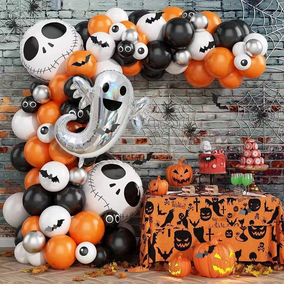 

Halloween Balloon Garland Arch set, black and orange Colored Confetti eyeball balloons, Suitable for the Halloween Section