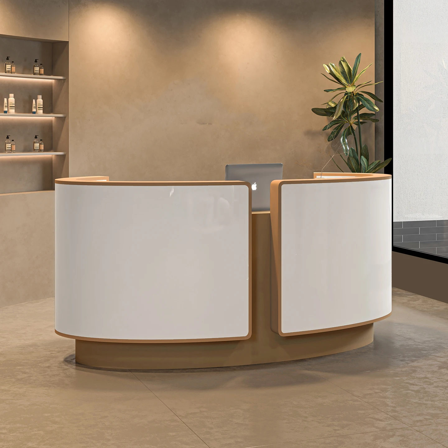 

Wholesale Custom Design Reception Desk Beauty Salon Counter Small Reception Table Nail Salon Circular Reception Desk