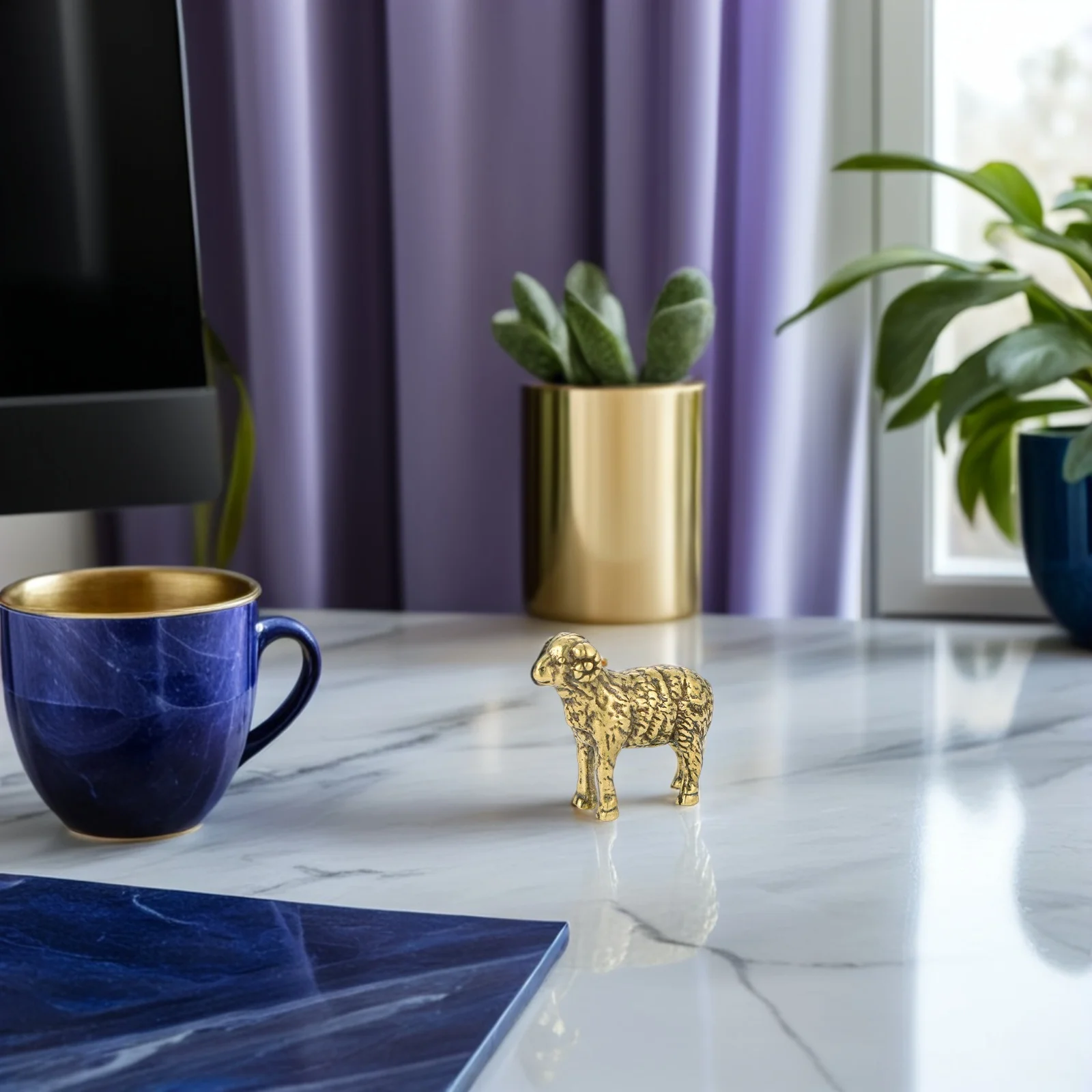 

Miniature Retro Brass Sheep Sculpture Compact Stable Desktop Decor Vintage Brass Sheep Craft Ornament Creative Small Desktop