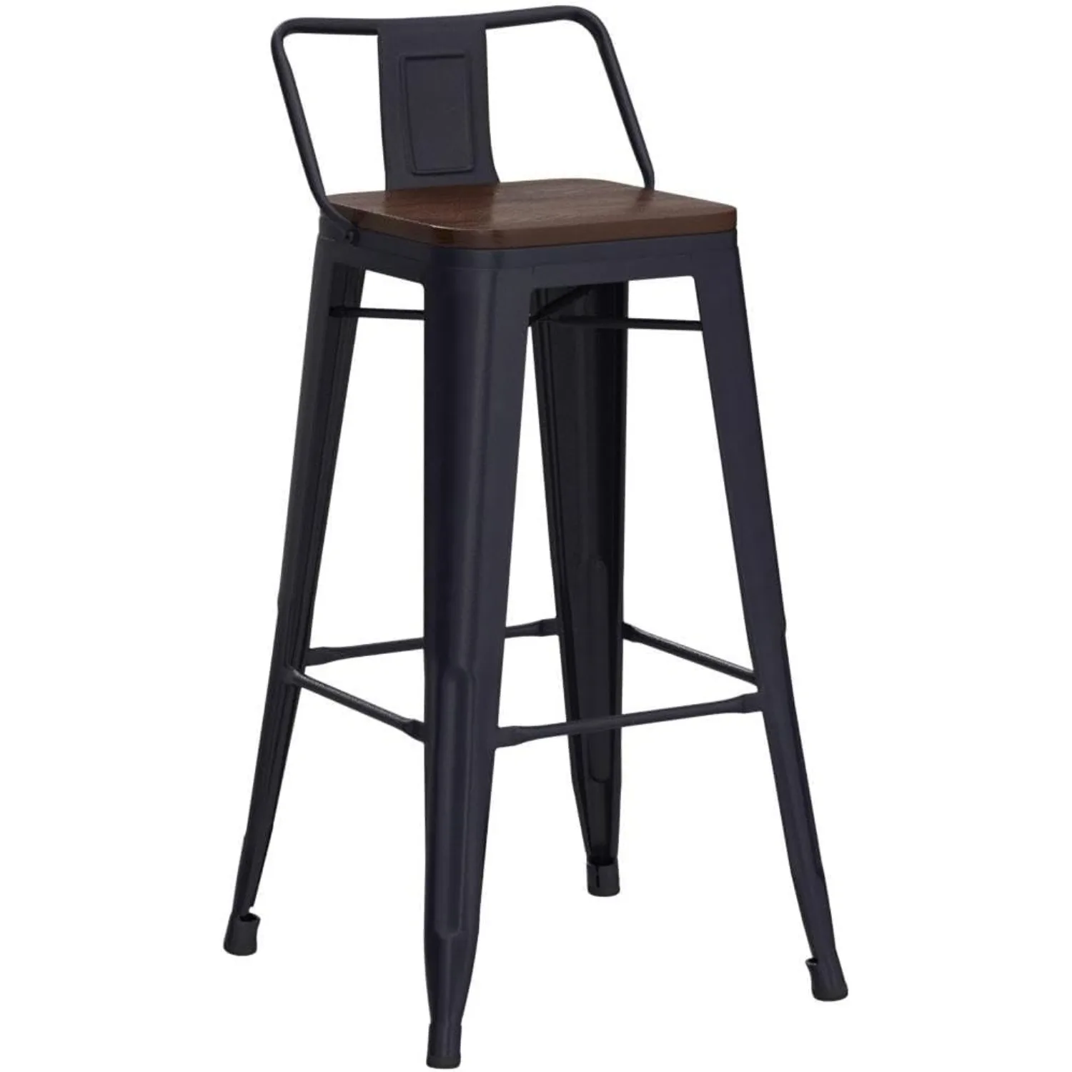 

26" Metal Barstools Set of 4, Matte Black Counter Height Bar Stools, Industrial Counter Bar Chairs with Wood Top Low Back