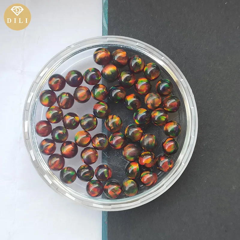 OP524 Black Color 2mm-10mm Lab Created Sphere Opal Aurora Fire Japan Jelly Opal Round Bead