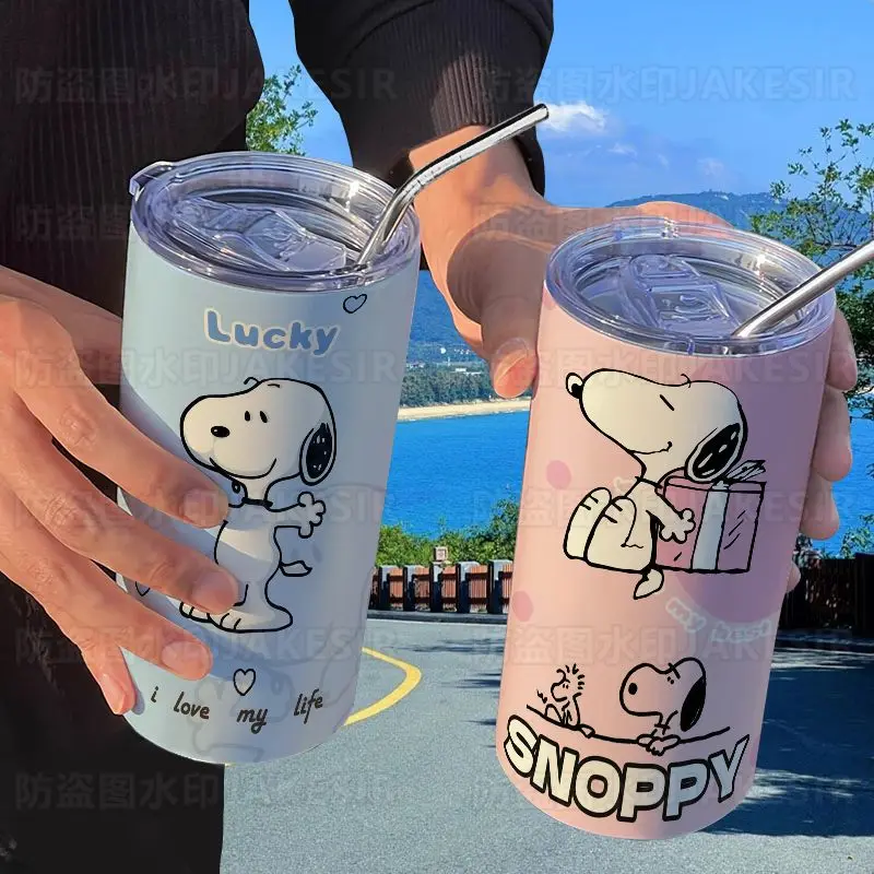 Snoopy CharlieBrown Woodstock Cute Kawaii Cartoon Character Coffee Cup Creative Simple Personalized Cartoon Portable Thermos Cup