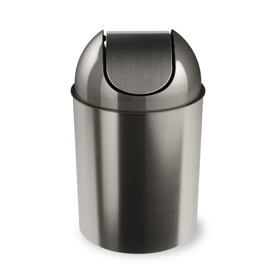 

2.5 Mezzo Plastic Swing Top Lid Bathroom Trash Can in Silver for Modern Bathrooms with Easy-Access Swing Lid and Sleek Design t
