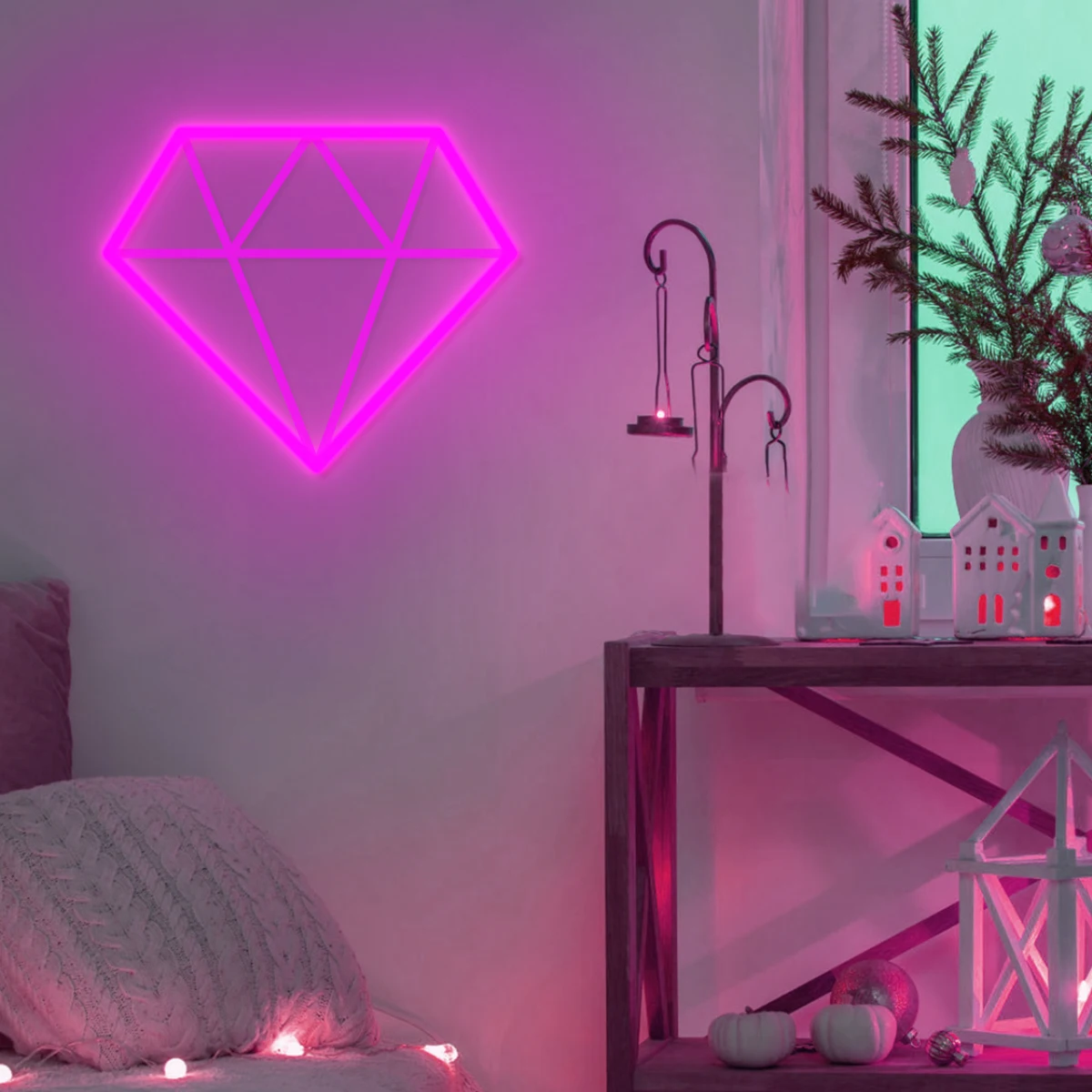 Diamond Neon Sign for Decoration, Wedding Style, Home, Shop, Bar, Party, Club Game Room, Wall Decor Neon Art LED Light Girl Gift