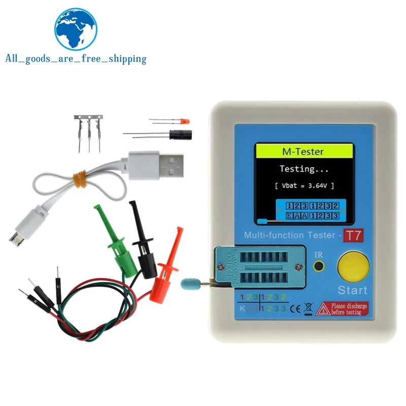 LCR-T7 T7 الترانزستور تستر TFT ديود صمام ثلاثي السعة متر LCR ESR متر NPN PNP MOSFET IR متعددة الوظائف تستر المتعدد