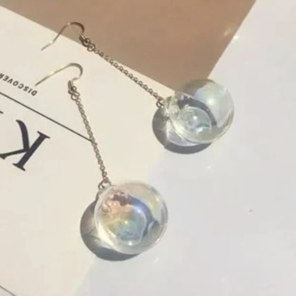 New Korean Transparent Bubble Ball Glass Water Inside Drop Pendant Earrings For Women Female Girl Trendy Jewelry