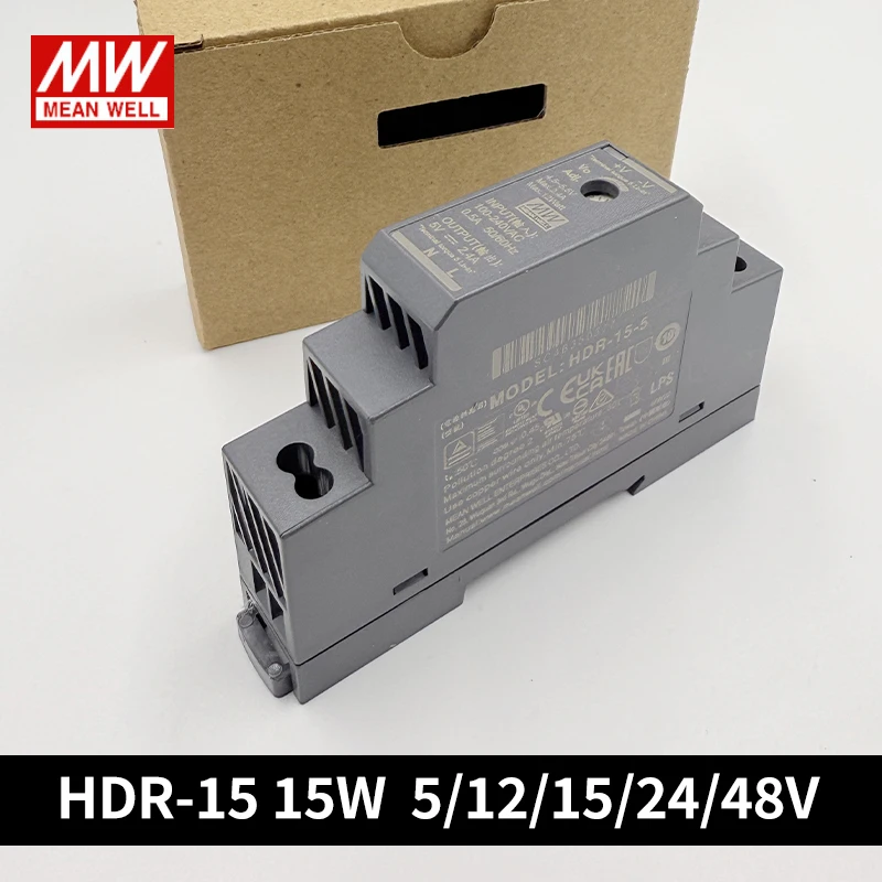 Mean Well HDR-15 15W 85-264VAC TO DC 5V 12V 24V 48V Meanwell Ultra Slim DIN Rail Power Supply HDR-15-5 HDR-15-12 HDR-15-24