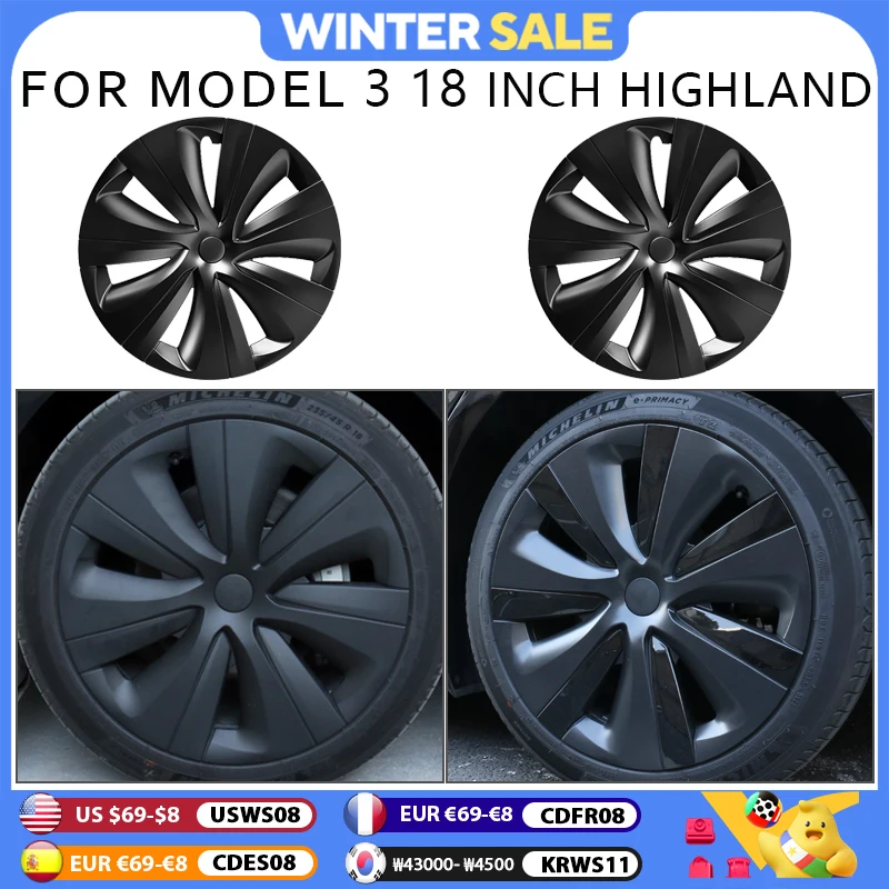 4PCS HubCap Car for Tesla Model 3 Highland 2024 18 Inch Wheel Cap Replacement Automobile Full Rim Cover Accessories Wheel Cover