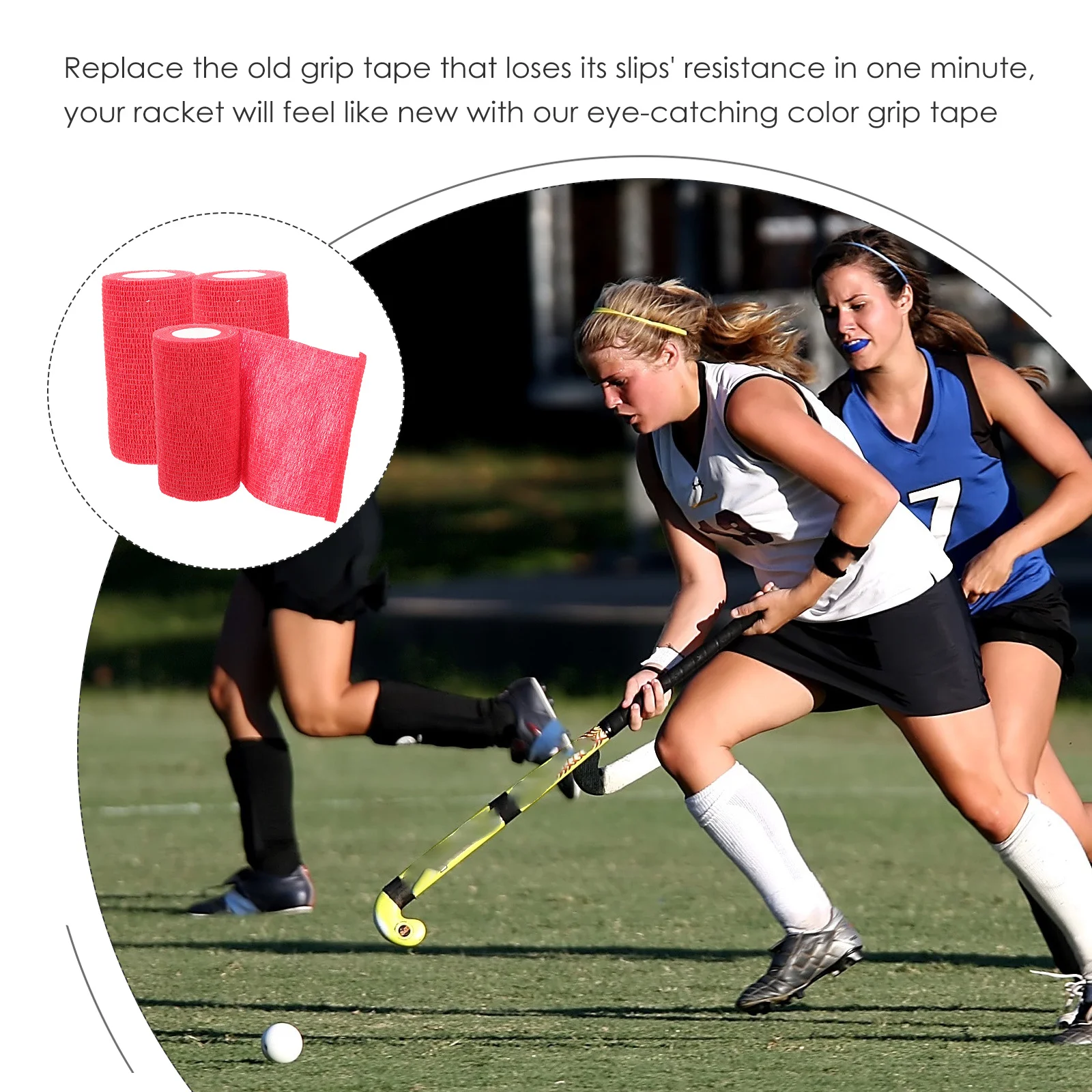 

3 Rolls Hockey Grip Tape Non-slip Self-adhesive Non-woven Fabric Racket Handle Tapes Sports Anti-slip Elastic Bright Color Super
