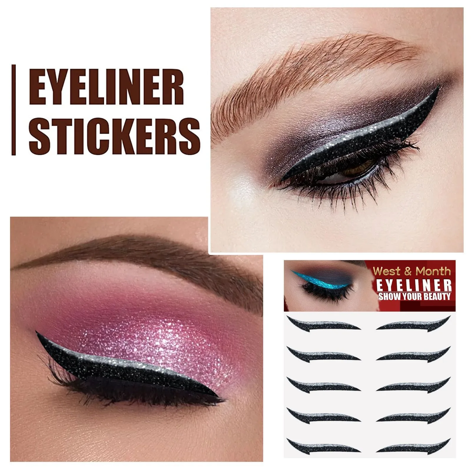 Wieder verwendbarer Eyeliner Aufkleber Katzenauge Augenlid Linie Stick doppeltes Augenlid selbst klebender Glitzer Eyeliner Aufkleber faule Augen Make-up Werkzeuge