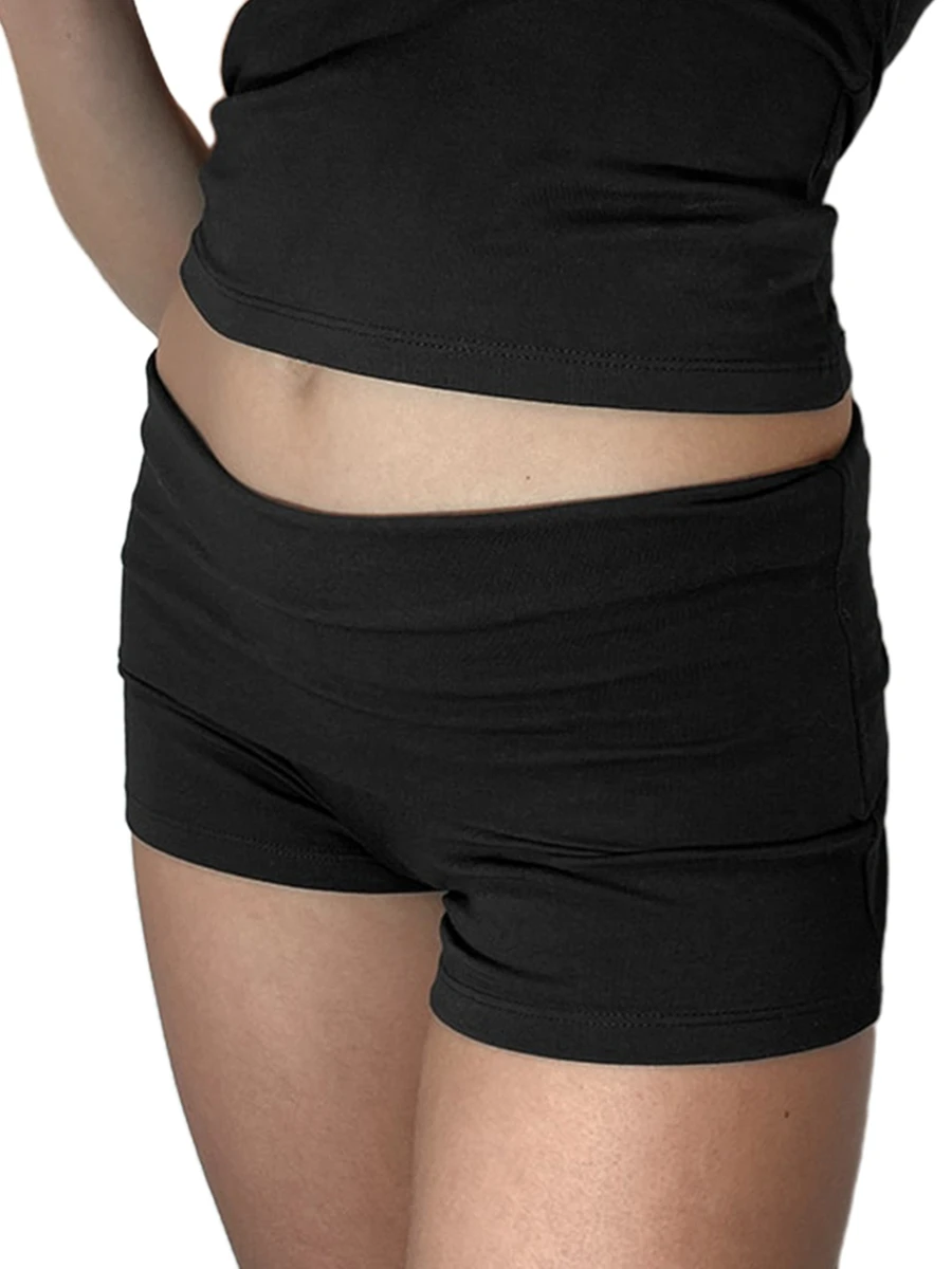 Women Summer Sport Shorts Elastic Waist Striped Black Shorts For Streetwear