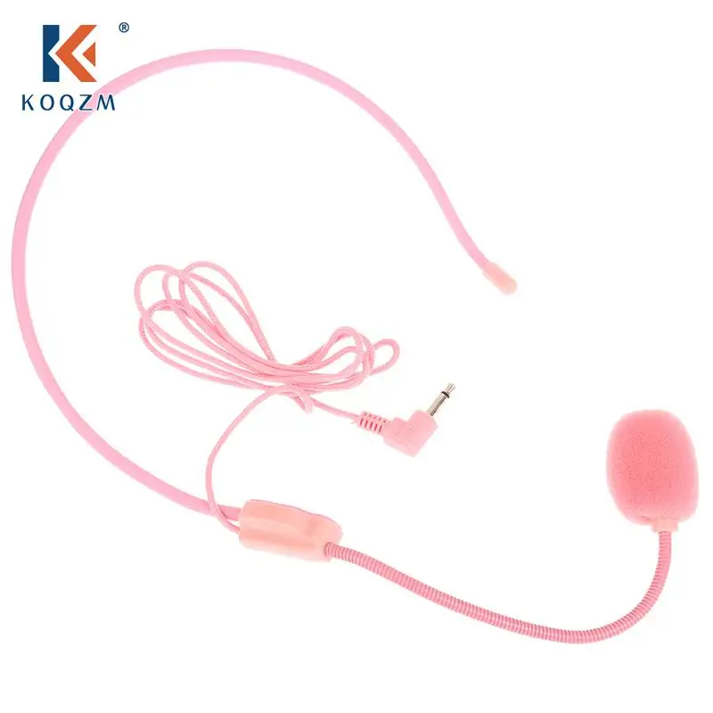 3.5MM Pink Headworn Wired Microphone Headset Pink Voice Amplifier Speaker Clear Sound Mic For Conference Guide Speech Teacher