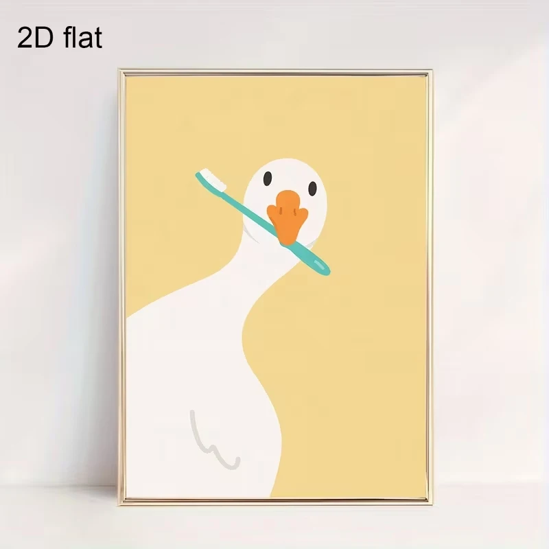 Cartoon Featuring A Humorous Goose Brushing Its Teethwall Art Print Canvas Painting Poster Picture Fo Bedroom Home Decor