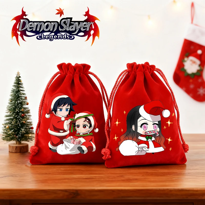 

Demon Slayer Christmas Drawstring Gift Bag Anime Pure Cotton Storage Bags Portable Cute Candy Storage Organize Bag Xmas Gift New
