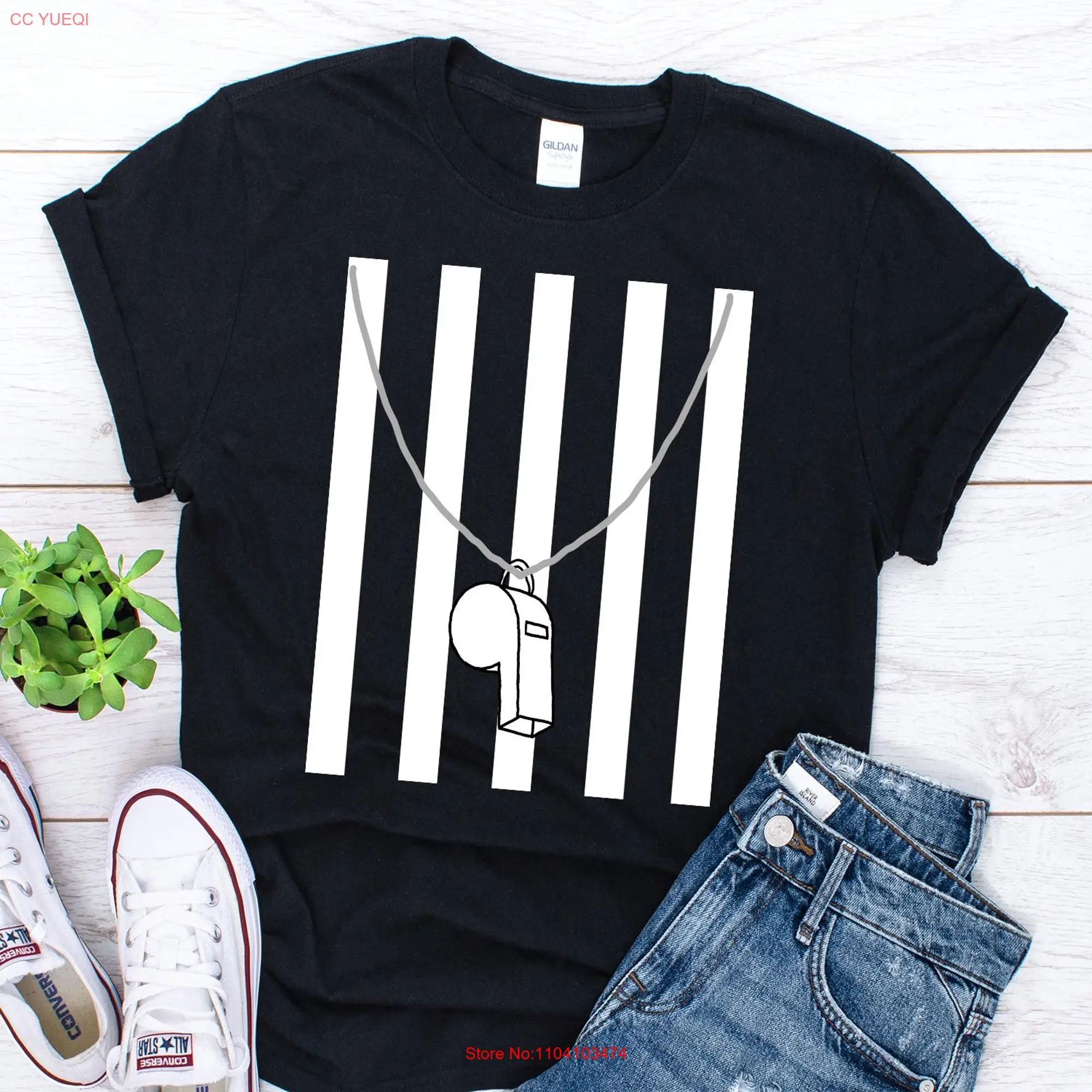 Referee T Shirt Ref Assistant Whistle Costume Umpire Linesman long or short sleeves