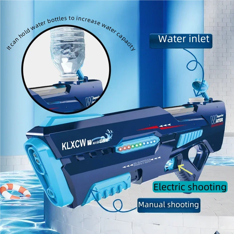 Fully Automatic Electric Burst Water Gun Toys, 2024 Summer New Pull-Out Outdoor Swimming Pool Shooting Toy Adult Children Gifts