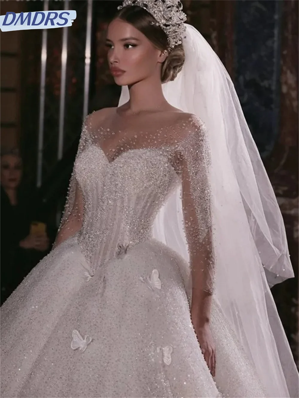 Vestido De Novia clásico De manga larga, encantador vestido De Novia con cuentas, romántico, corte en A, largo hasta el suelo, 2024