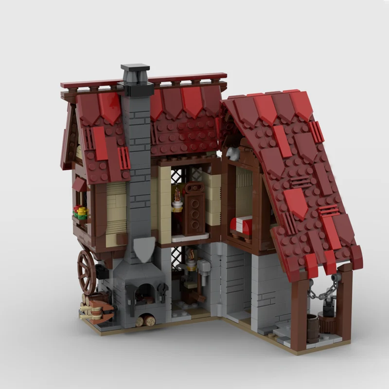 824 قطعة MOC حداد القرون الوسطى قرية قلعة نموذج اللبنات البناء لتقوم بها بنفسك هدايا عيد الميلاد لعبة إبداعية فكرة الاطفال #4