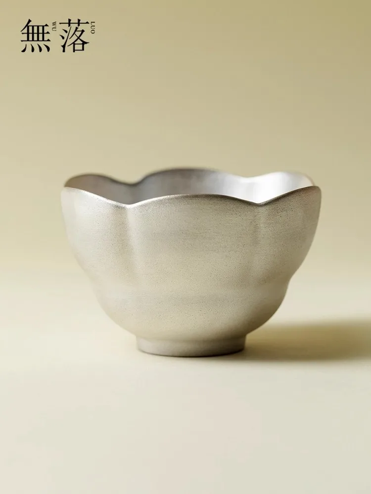 

Japanese Style Handmade Creativity Ceramic Flower Mouthed Cup High Appearance level Silver In Rough Pottery Kung Fu Tea Sets