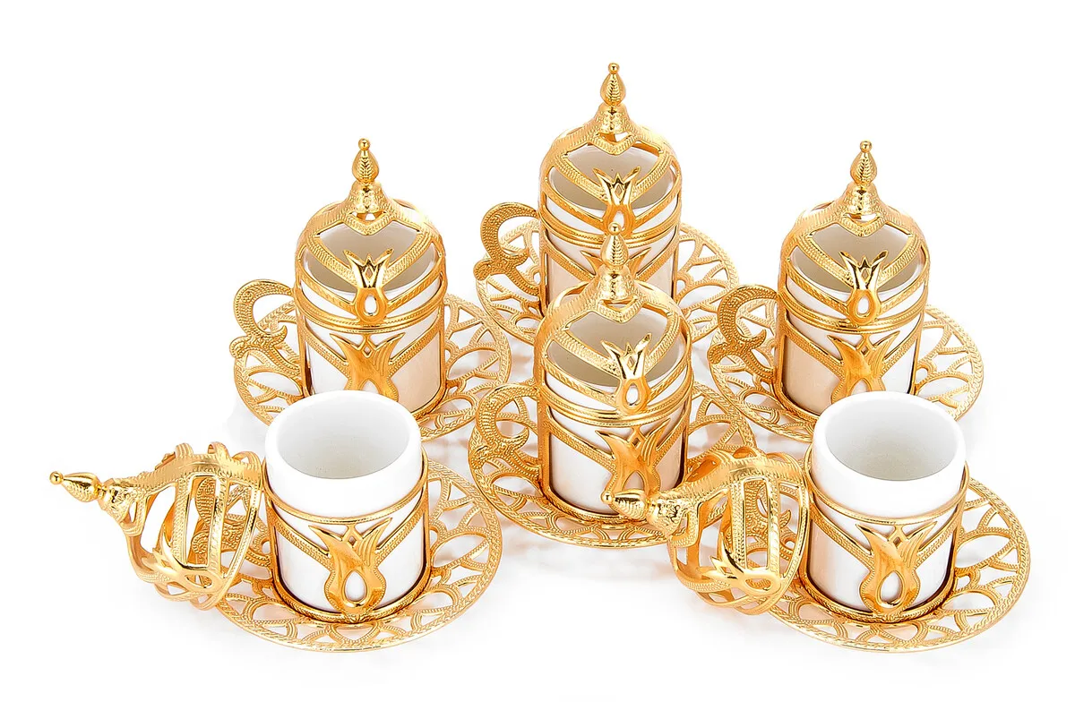 IQRAH Seperator Pattern 6 Coffee Presentation Cup Set Gold Color