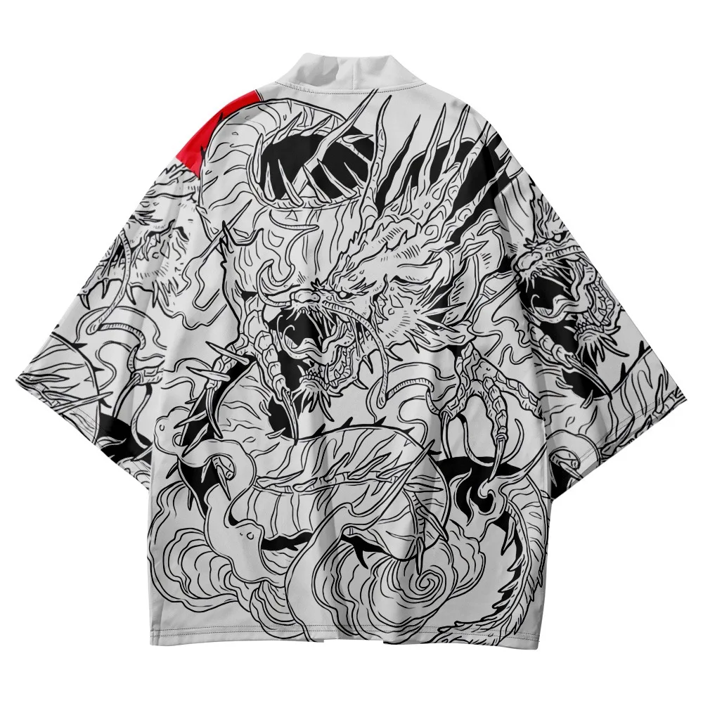 

Japanese Traditional Clothing Dragon Print Kimono Streetwear Men Shirt Samurai Haori Yukata Cardigan And Shorts Set