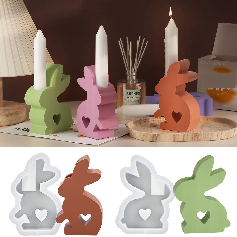 3D Rabbit Candle Holder Silicone Mold DIY Easter Bunny Gypsum Concrete Resin Mold Handmade Supplies Home Crafts Desktop Decor