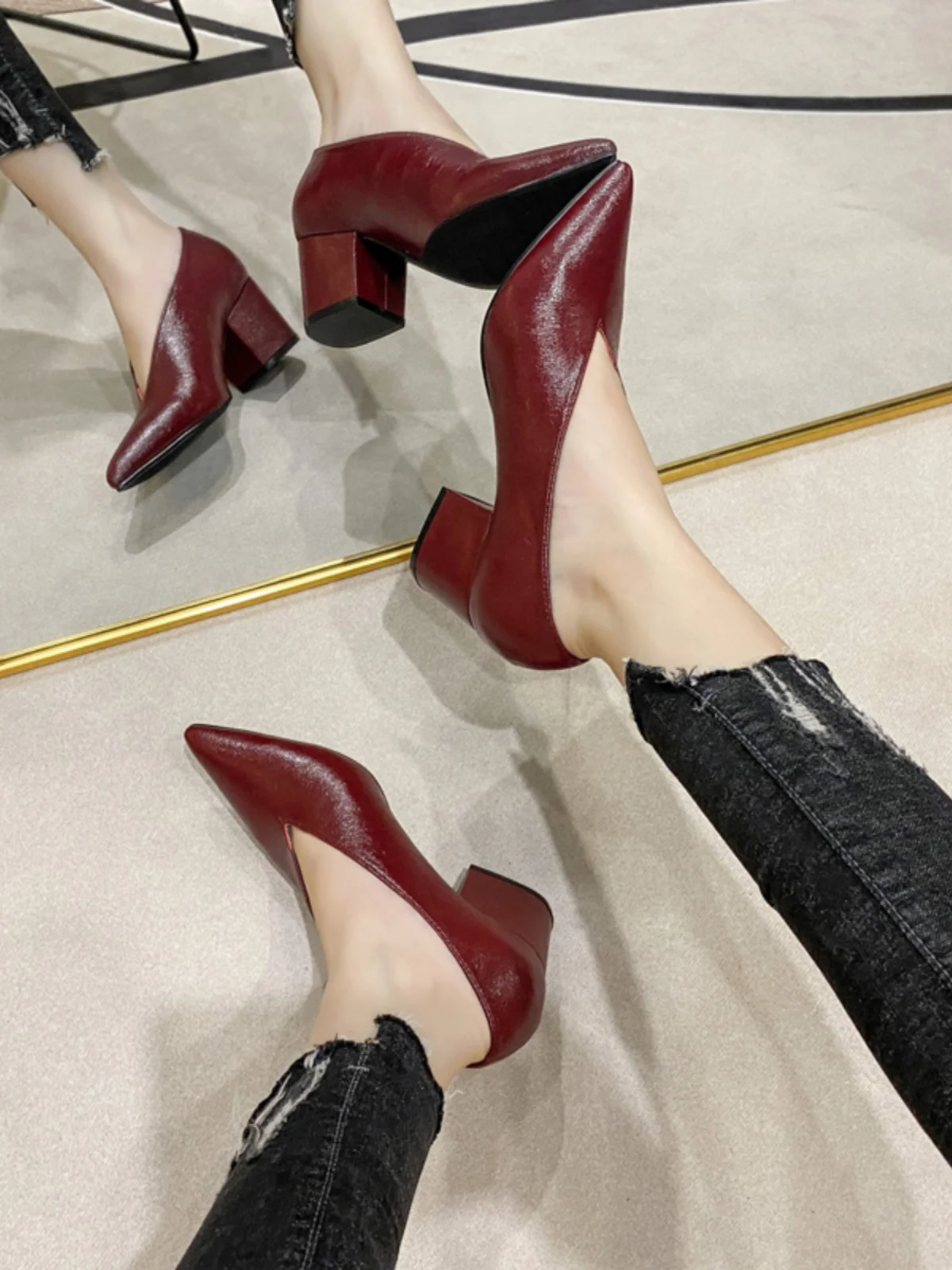 

New Spring Autumn V Cut Design Women Heels Elegant Fashion Ladies Pure Color Shoes Pointed Toe Dress Shoes Zapatos De Mujer