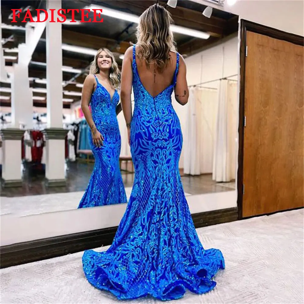 Dostosowane suknie balowe syrenka seksowny dekolt w serek Spaghetti pasek Backless kobiety suknie wieczorowe na przyjęcie Robe De Soiree 2025