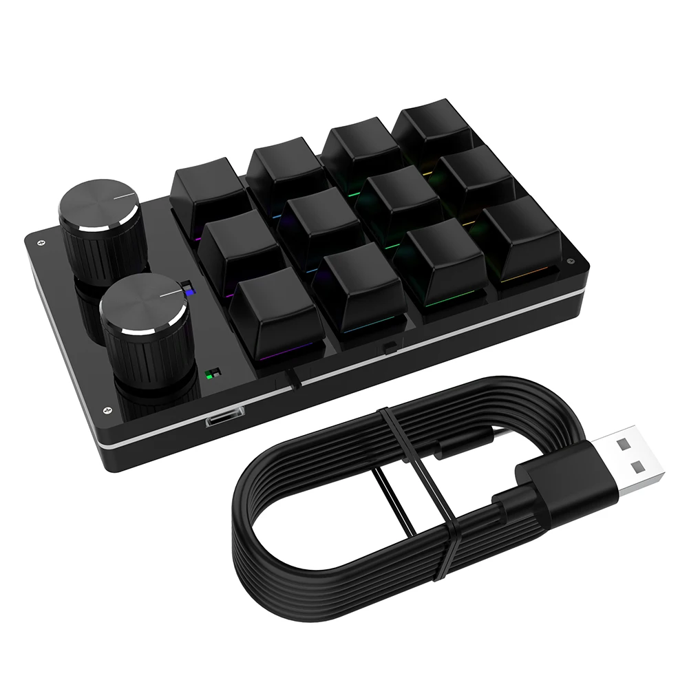 

Macro Keyboard 12 Key 2 Knob Custom Programming Mechanical Keyboard Hot swap Custom Keypad One-handed Mini Gaming Keyboard