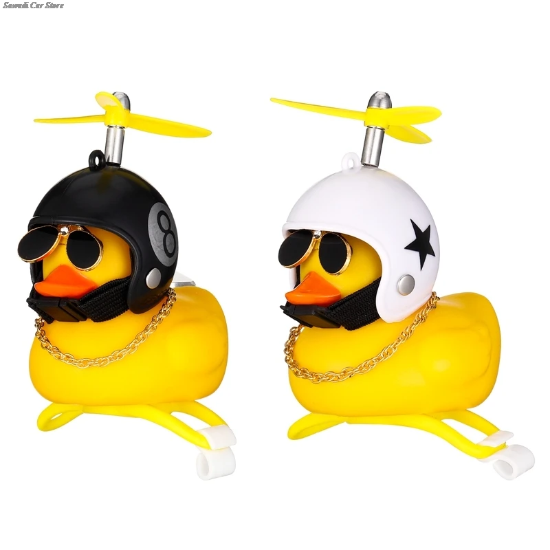 2PCS Cute Motorcycle Wind-breaking Duck Small Yellow with Helmet Airscrew Cycling Decoration Ornament Decor