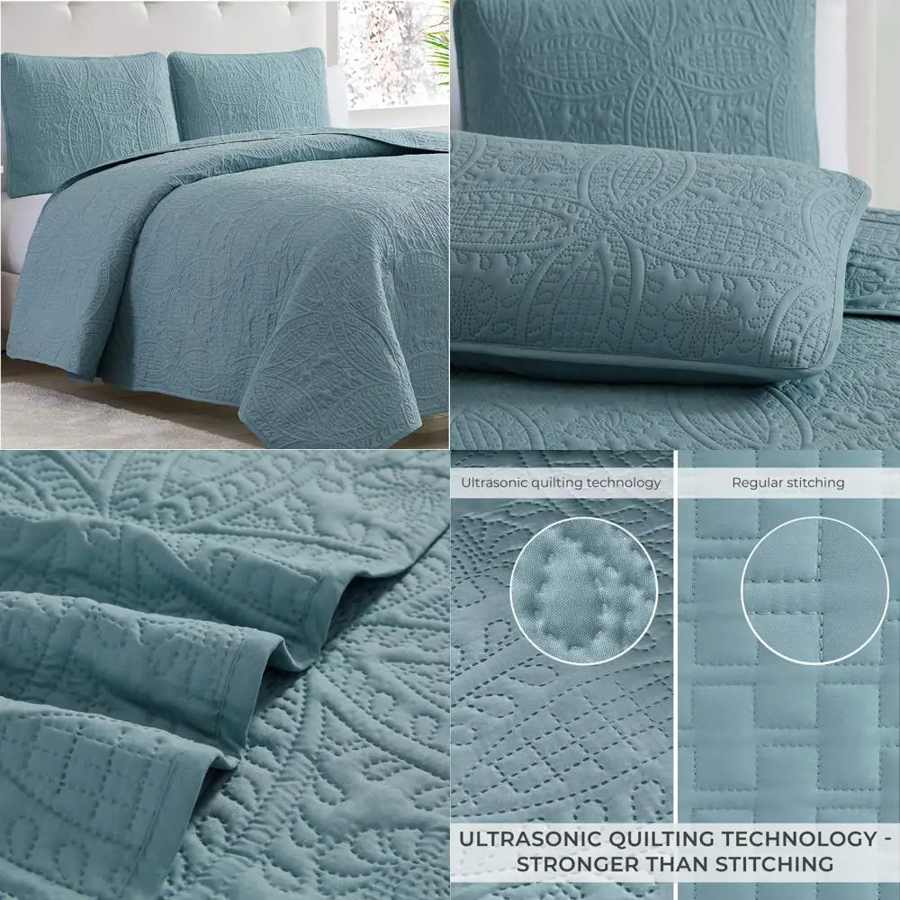 

3-Piece Oversized Quilt Set with Shams - King Size Bedspread Coverlet - Ultrasonic Quilting Technology Bedding
