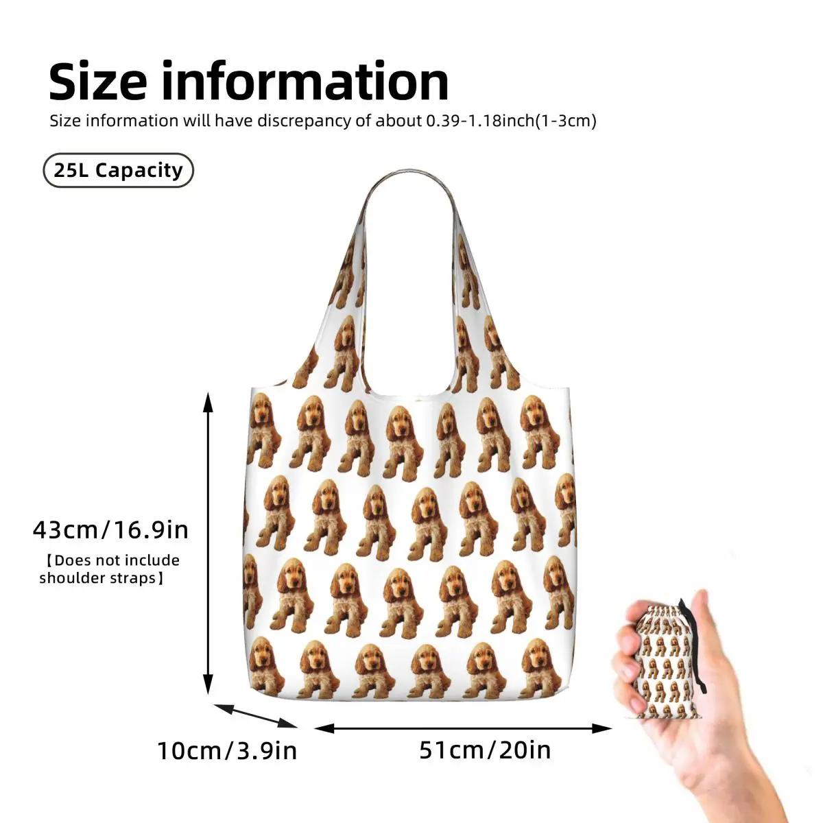 Gold Cocker Spaniel Puppy Dog Shopping Tote Bag Canvas Large Capacity Shoulder Bags Shopper Grocery Handbag for Women