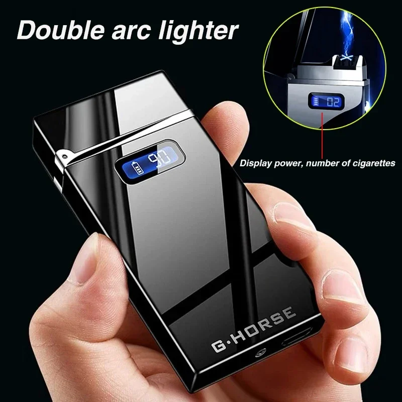 

Electric Lighter Pulse Plasma Touch Sensing Outdoor Windproof Metal Lighter Portable LED Display Dual Arc Lighter Gift for Men