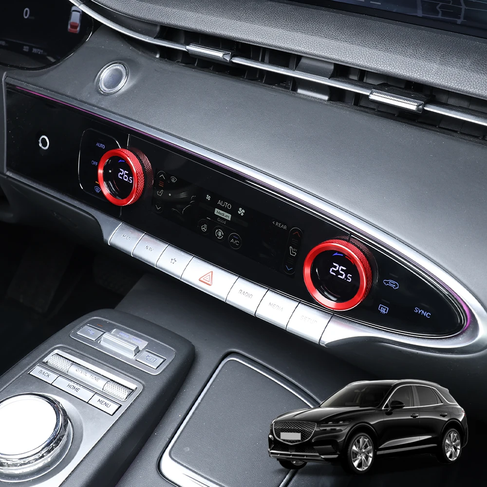 ل Genesis GV70 2022-2025 2 قطعة أسود أحمر أزرق سبائك الألومنيوم التيار المتناوب مقبض غطاء حلقة مكيف الهواء تقليم الملحقات الداخلية