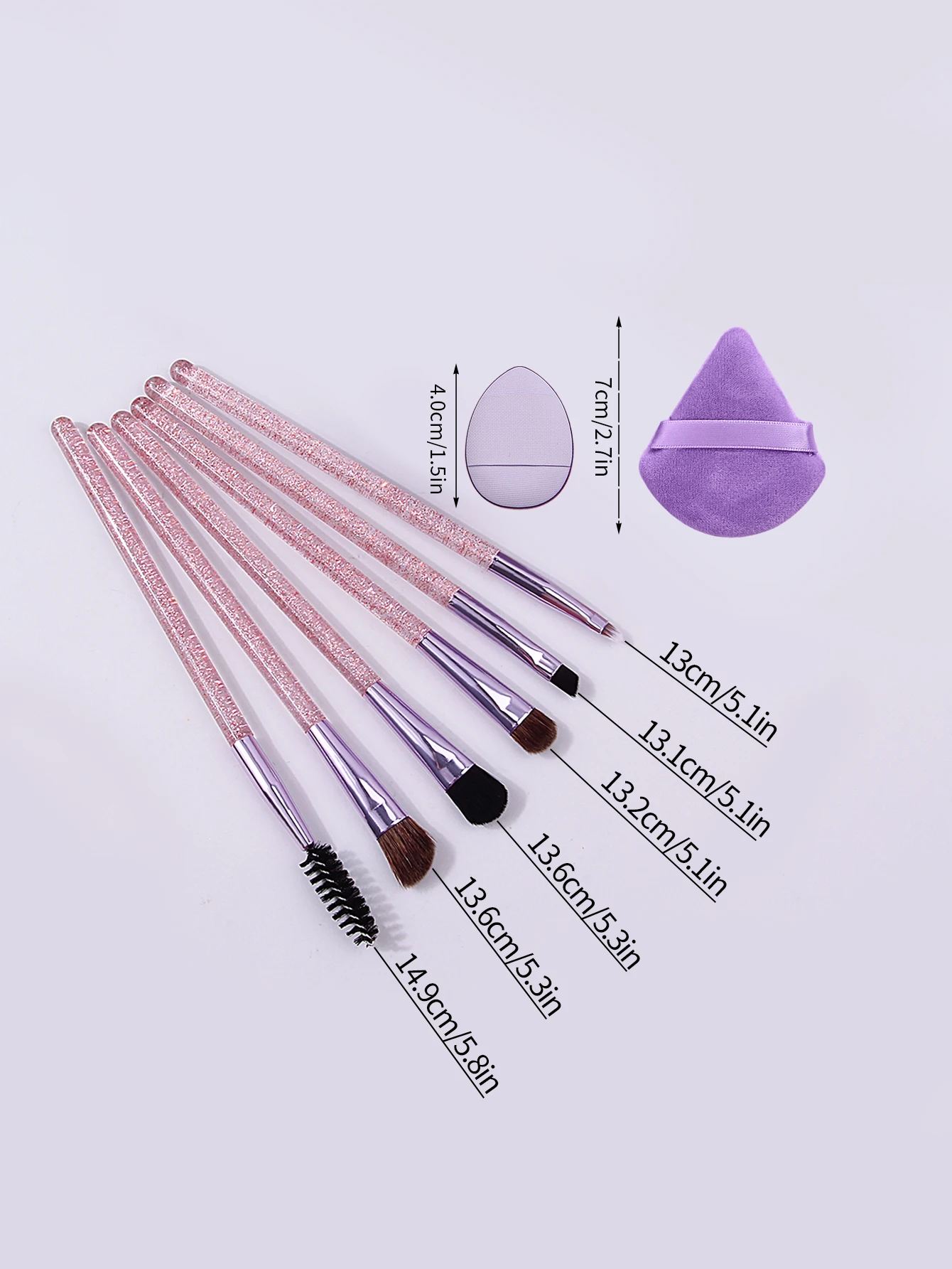 Set di pennelli per trucco occhi da 16 pezzi, pennello per ombretto, pennello per mascara, pennello per eyeliner + soffio per cipria triangolare, mini soffio per cipria