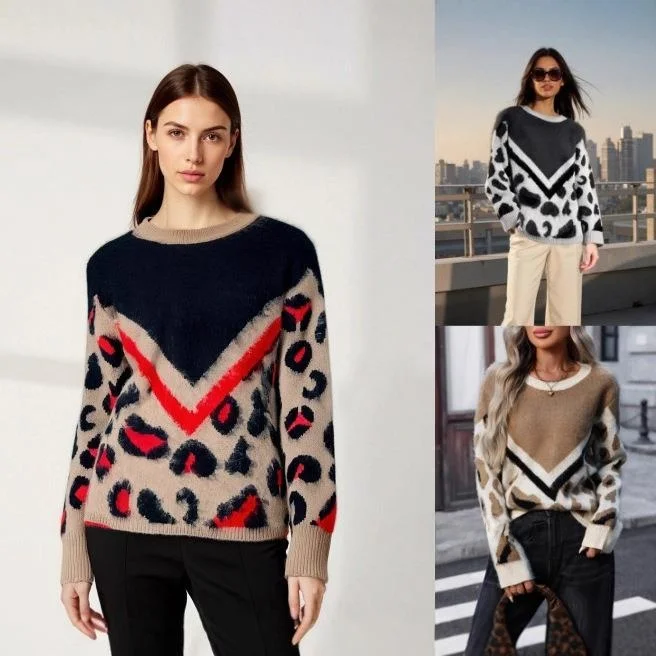 

Осенне-зимний вязаный свитер с капюшоном и круглым узором Ne леопардового цвета, удобный длинный свитер Sve Commute Sle
