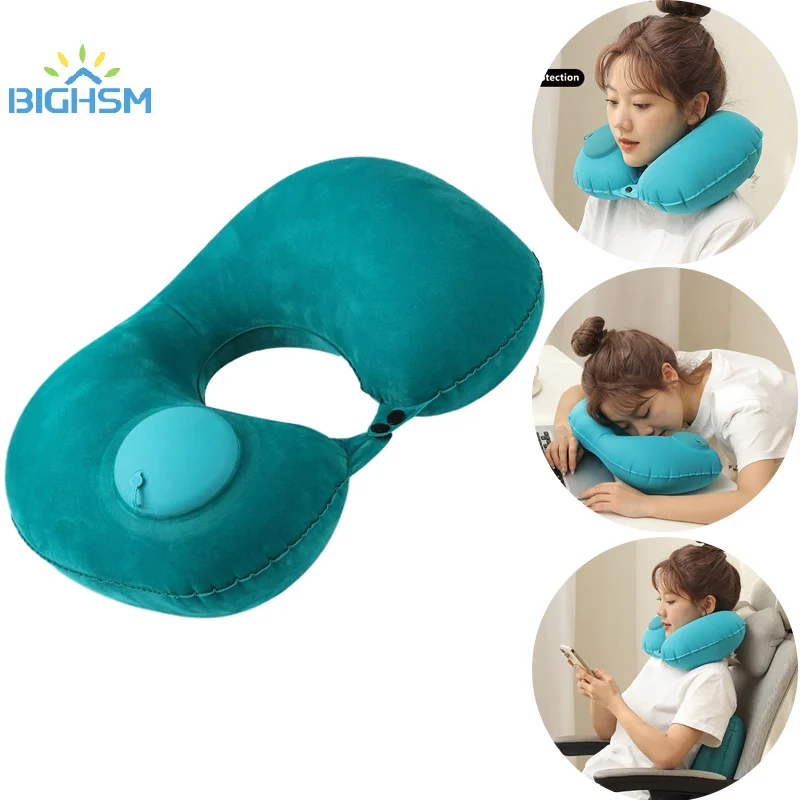 Inflatable Neck Pillow U Shape Air Pillow Neck Head Rest Portable Sleeping Resting Outdoor Travel Pillow For Airplane Train Car