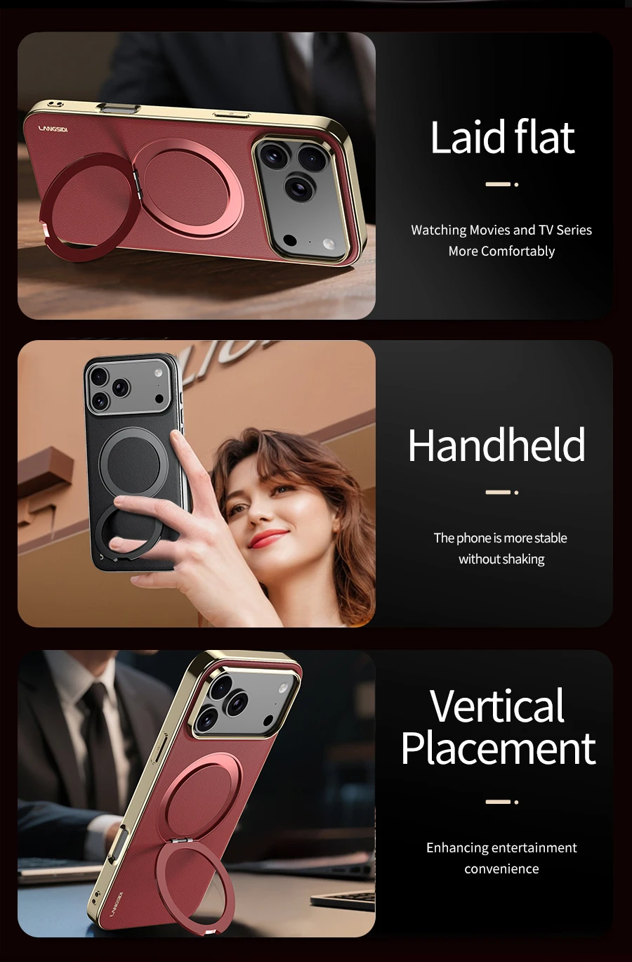 Magnetic Leather for Magsafe Case for iPhone 18 17 Pro Max Air 17Pro 18Pro Ring Luxury Lens Protection Holder Phone Back Cover